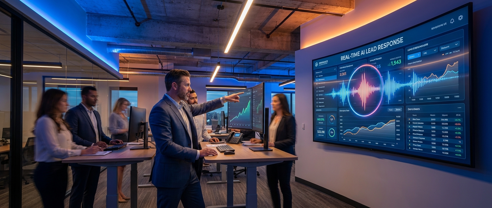Striking agency dashboard showing AI lead response for US insurance agencies workflow