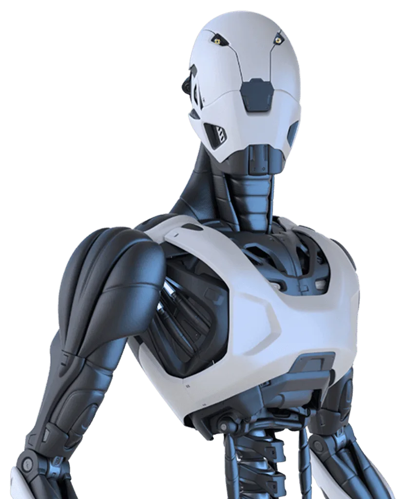 Robots with futuristic design and AI technology for industrial automation and smart solutions.