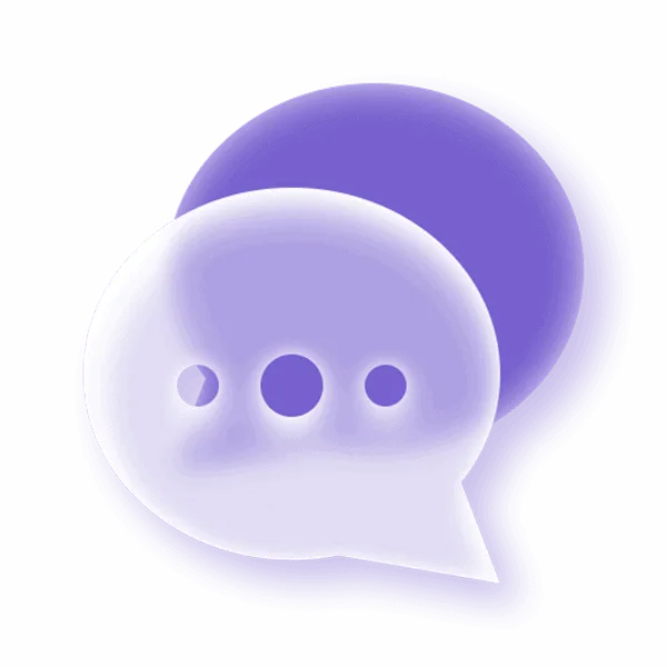 Chatbot icon with speech bubble, symbolising advanced AI communication technology, on a purple background for Agilux Innovations.